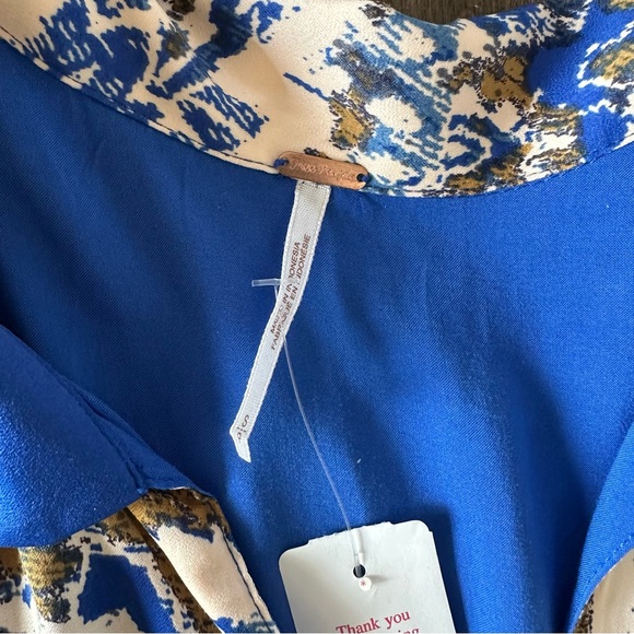 NWT Free People Say You Love Me Blue Gold Mini Dress Boho Babydoll Festival S - Picture 3 of 11